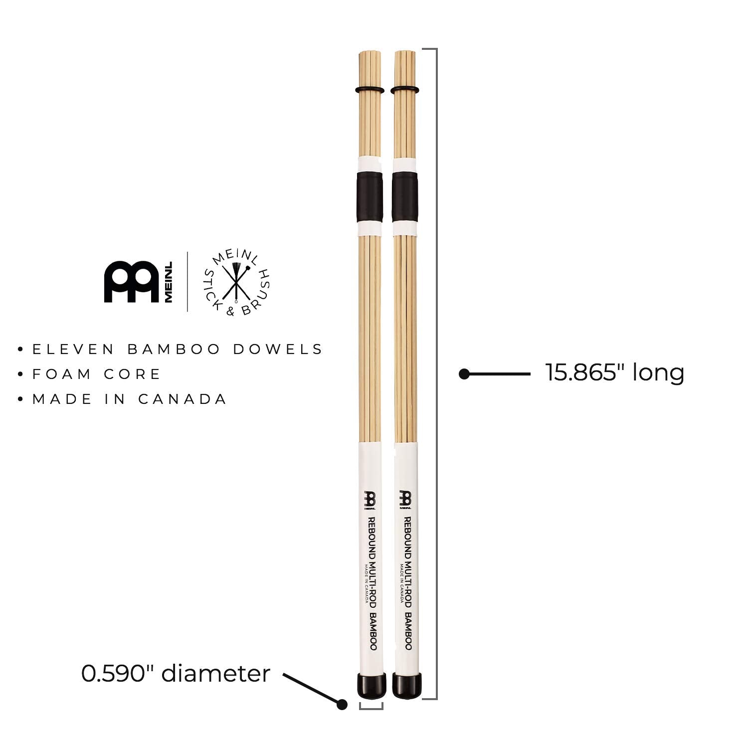 Meinl Stick & Brush Rebound Multi Rod Bamboo Dowels With Foam Core And Adjustable Rings   Creates A Focused Attack (Sb209)